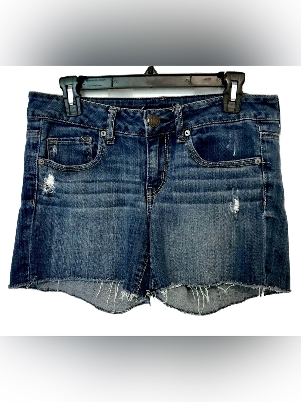 American Eagle Womens Size 8 Stretch Raw Hem Distressed Whiskered Jean Shorts